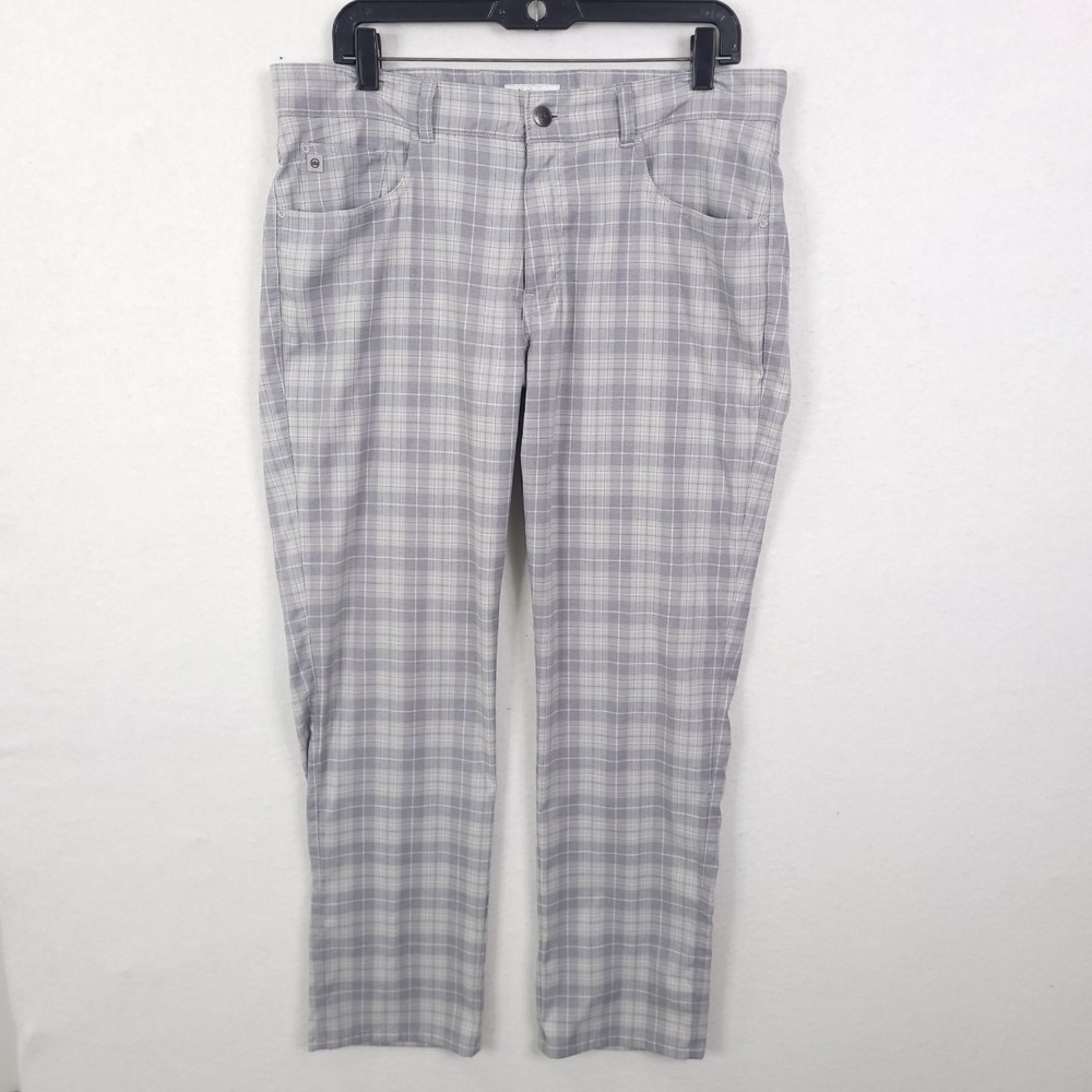 Peter Millar EB66 Pants Mens 35x32 Gray Plaid Golf Performance 5 Pocket Stretch - Picture 1 of 14
